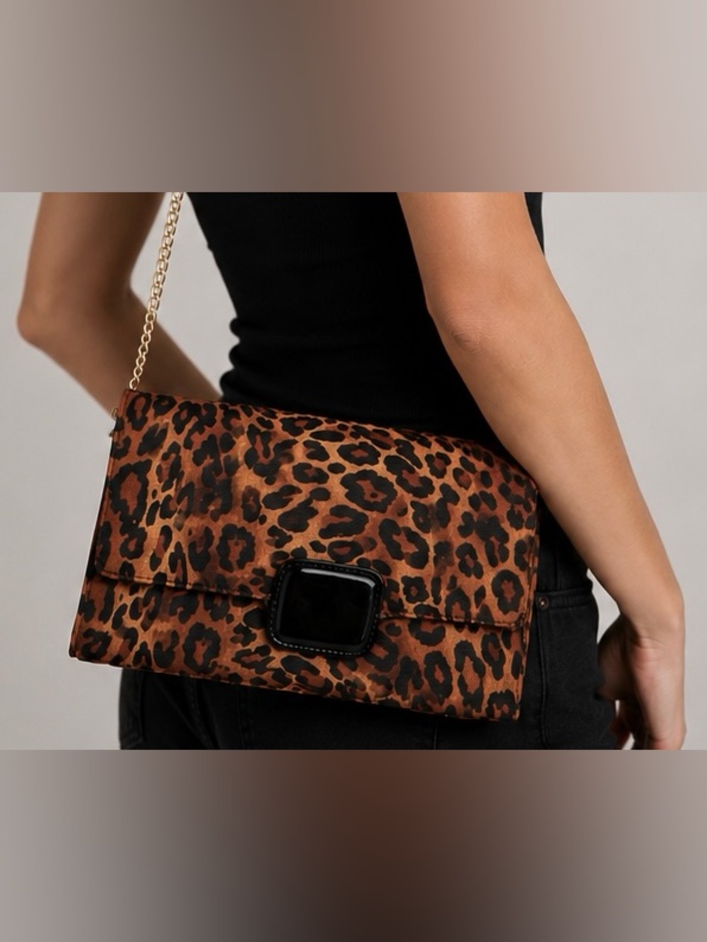 NEW Chicos Handbag Clutch Purse Leopard Print Gold Chain Exotic Statement Piece